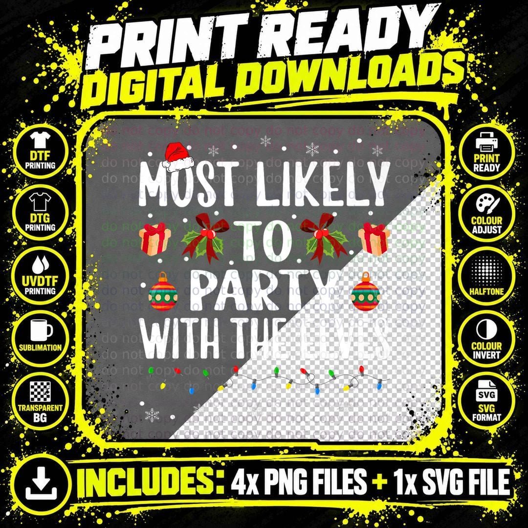 Funny Matching Christmas Most Likely to Party with the Png SVG Digital Bundle