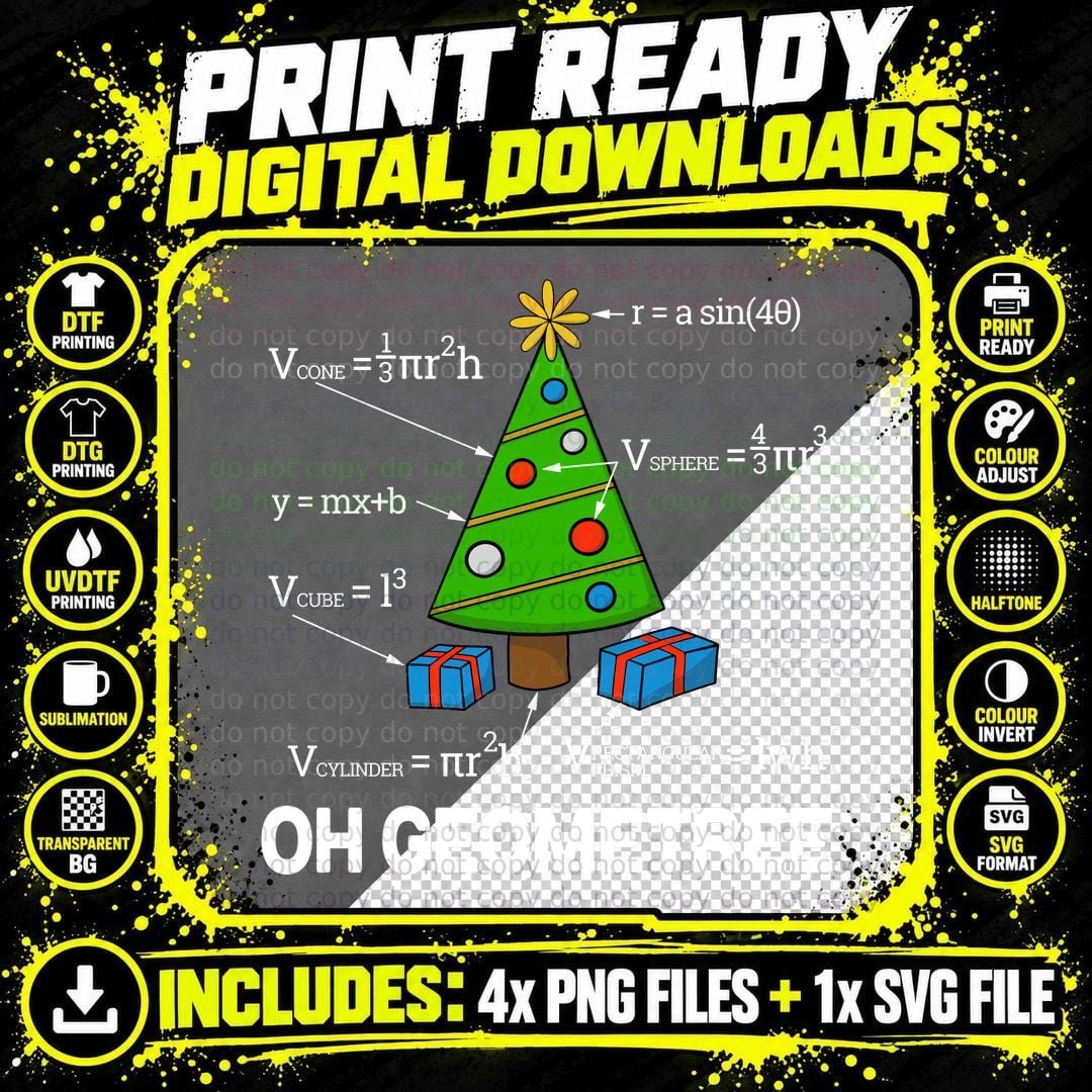 Funny Math Geometry Christmas Tree Pun Teacher T-Shirt Png SVG Digital Bundle