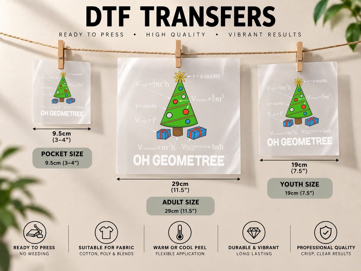 Funny Math Geometry Christmas Tree Pun Teacher DTF Transfer Iron On