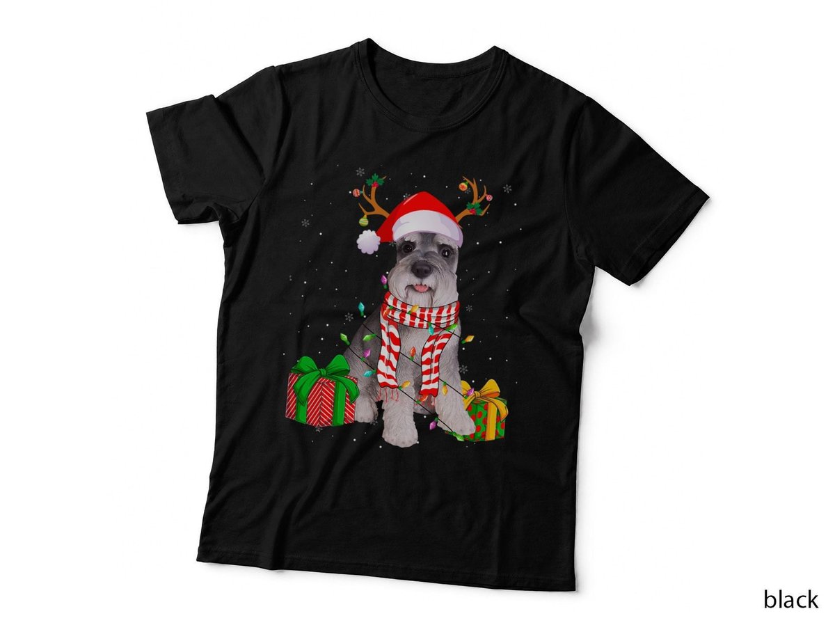 Funny Pajama Santa Hat Schnauzer Christmas Lights T-Shirt