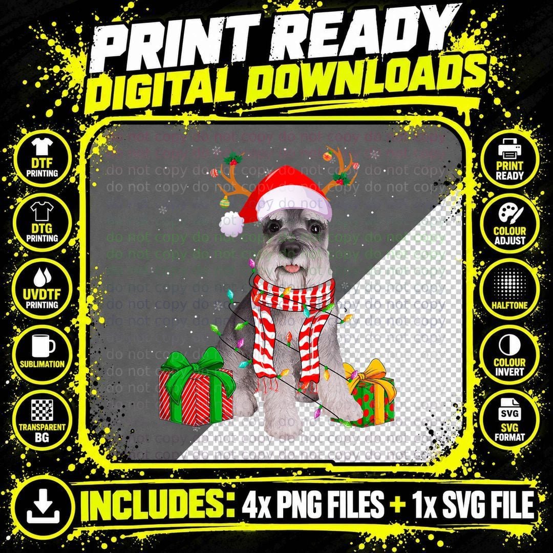 Funny Pajama Santa Hat Schnauzer Christmas Lights T-Shirt Png SVG Digital Bundle