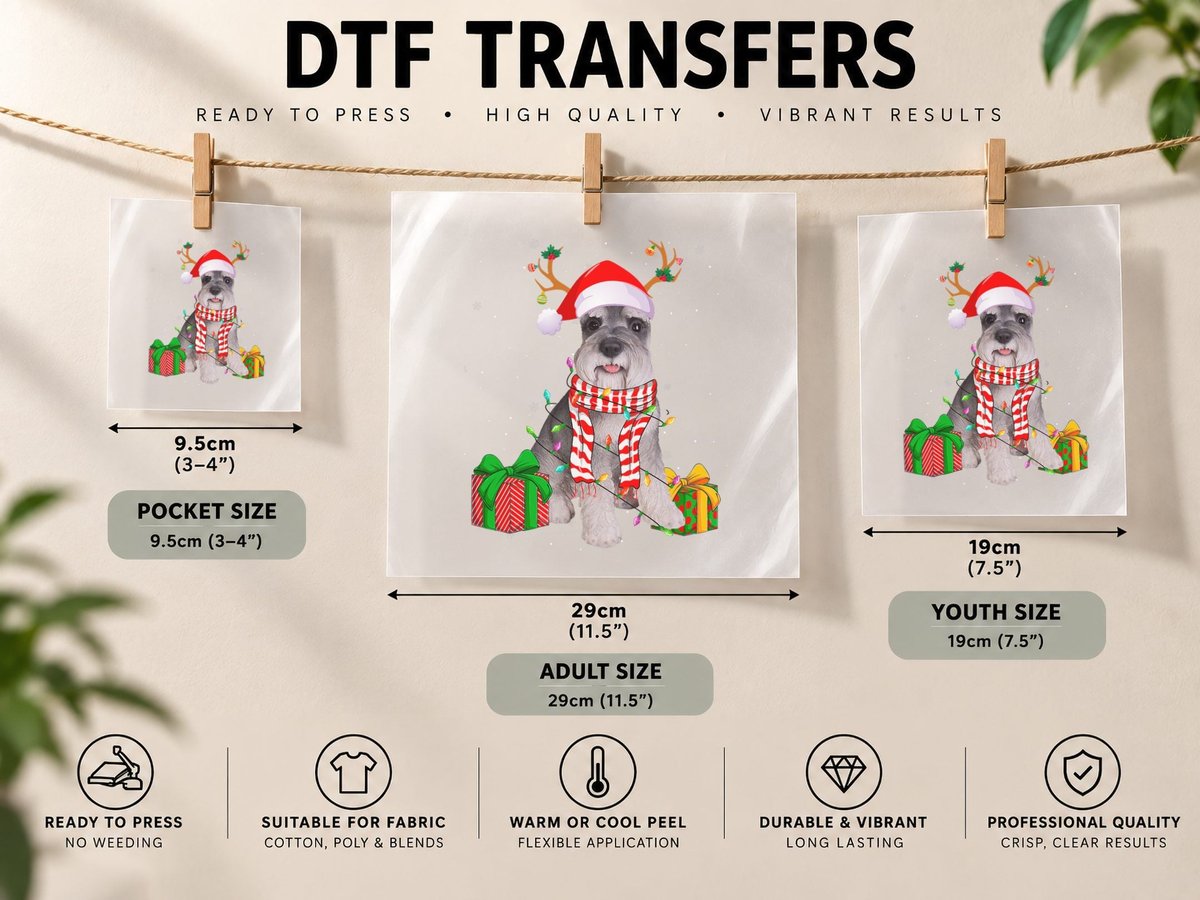 Funny Pajama Santa Hat Schnauzer Christmas Lights DTF Transfer Iron On