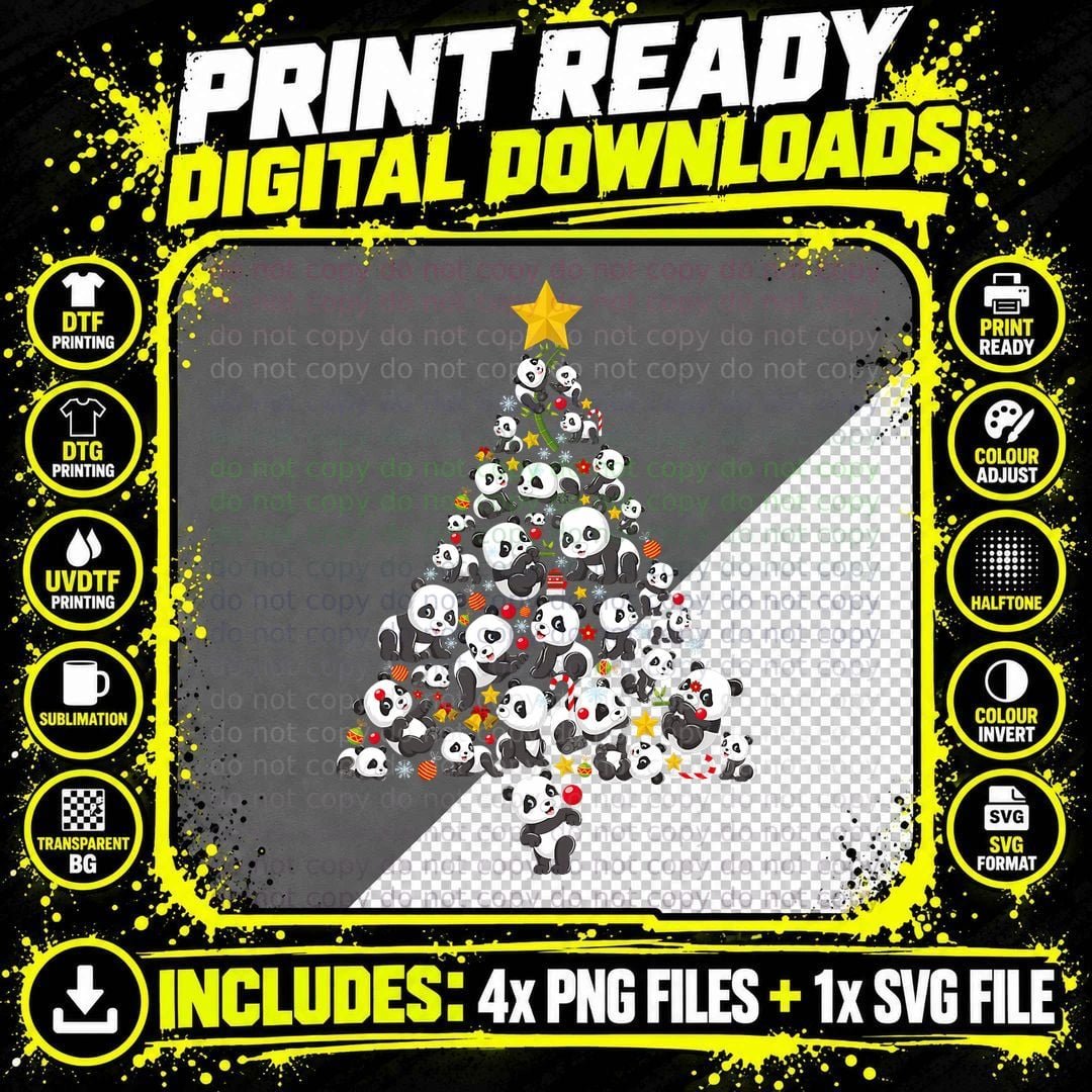 Funny Panda Christmas Tree Asian Bear Xmas Women Men Png SVG Digital Bundle