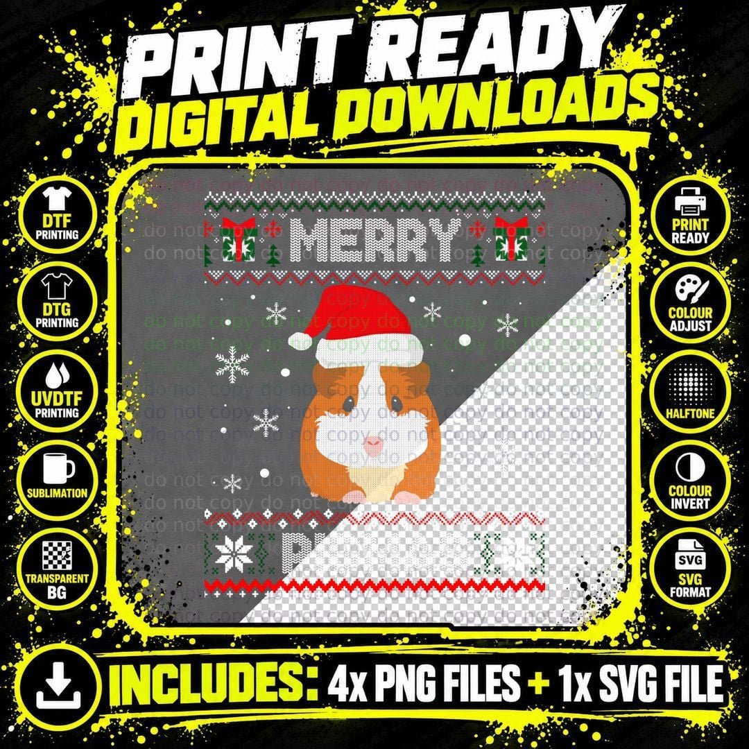 Funny Pigmas Guinea Pig Ugly Christmas Sweaters Png SVG Digital Bundle