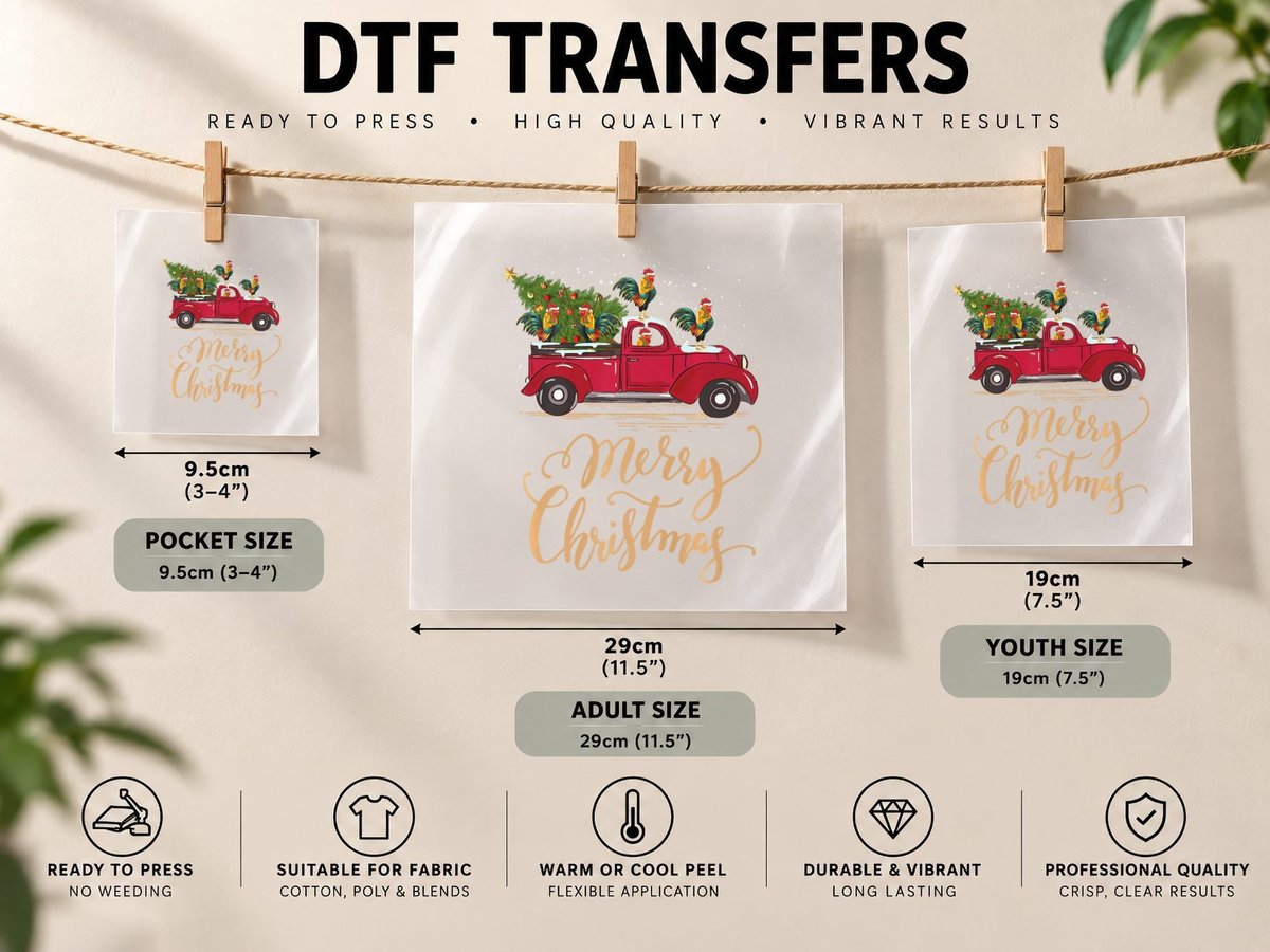 Funny Rooster Driving Christmas Tree Truck Rooster DTF Transfer Iron On