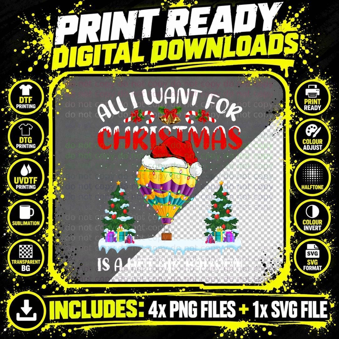 Funny Santa All I Want for Christmas Is a Hot Air Png SVG Digital Bundle