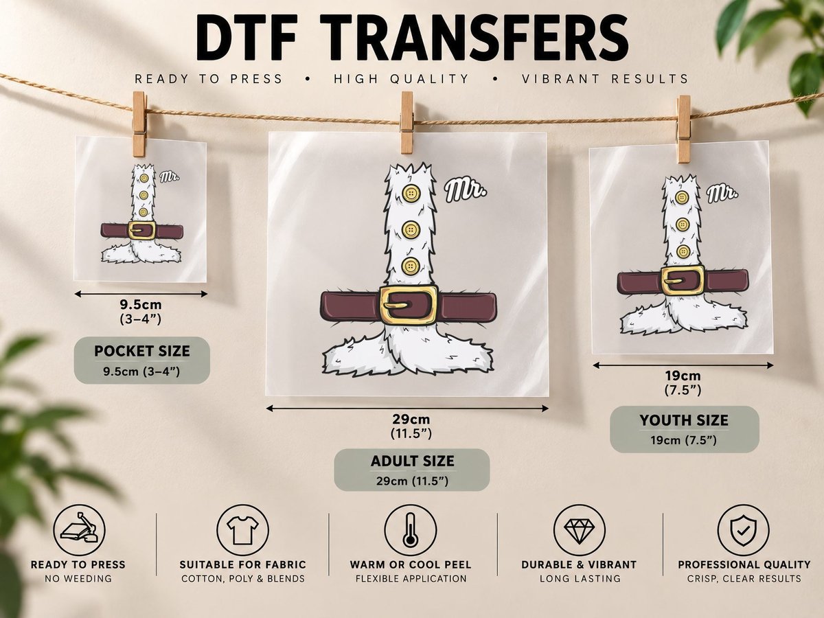Funny Santa Claus Matching Couples His and Her Mr Mrs Mens DTF Transfer Iron On