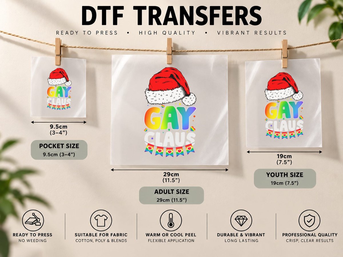 Funny Santa Hat Gay Claus Rainbow LGBT Xmas Christmas DTF Transfer Iron On