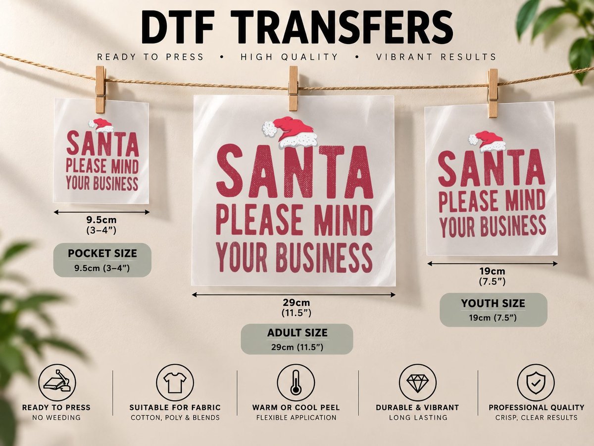 Funny Santa, Mind Your Business Note DTF Transfer Iron On