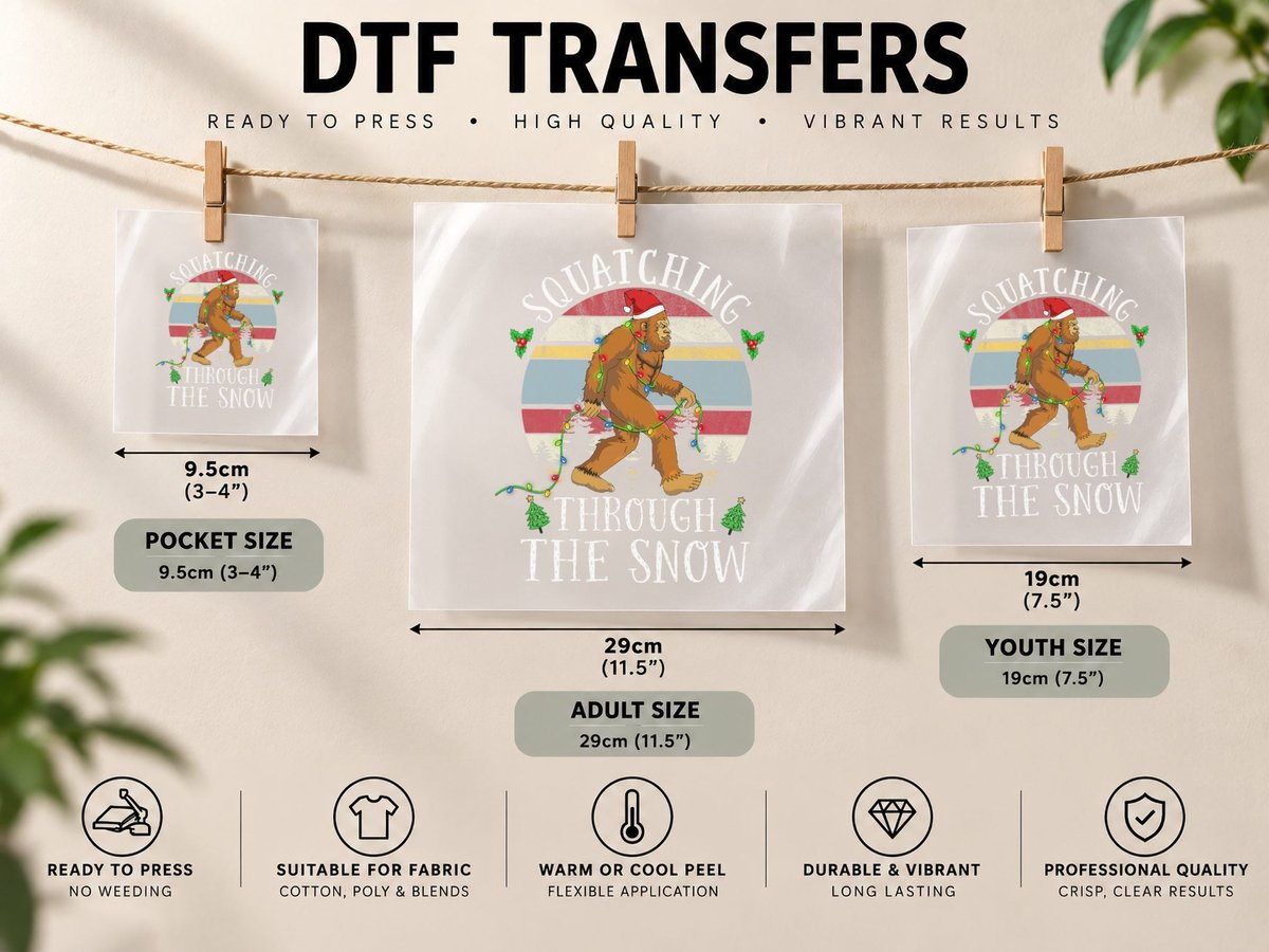 Funny Sasquatch Christmas Squatching Bigfoot Xmas Tree DTF Transfer Iron On