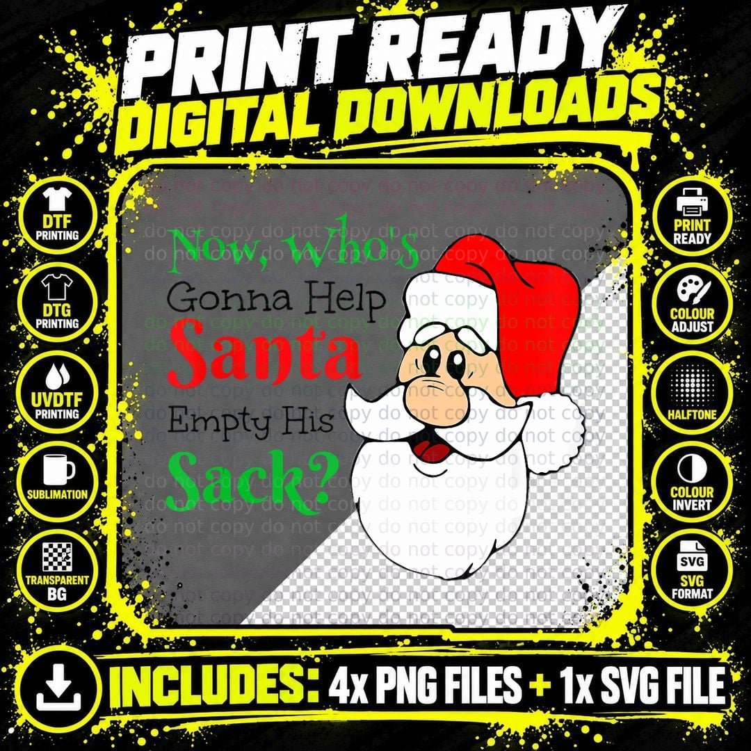 Funny Sexy Christmas Party Santa Claus Empty His Sack Png SVG Digital Bundle