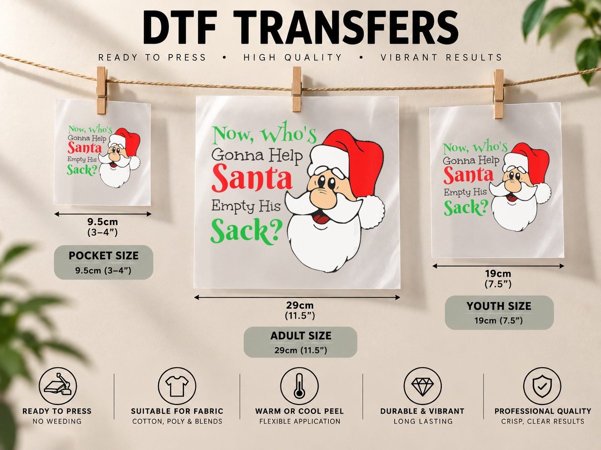 Funny Sexy Christmas Party Santa Claus Empty His Sack Gift DTF Transfer Iron On