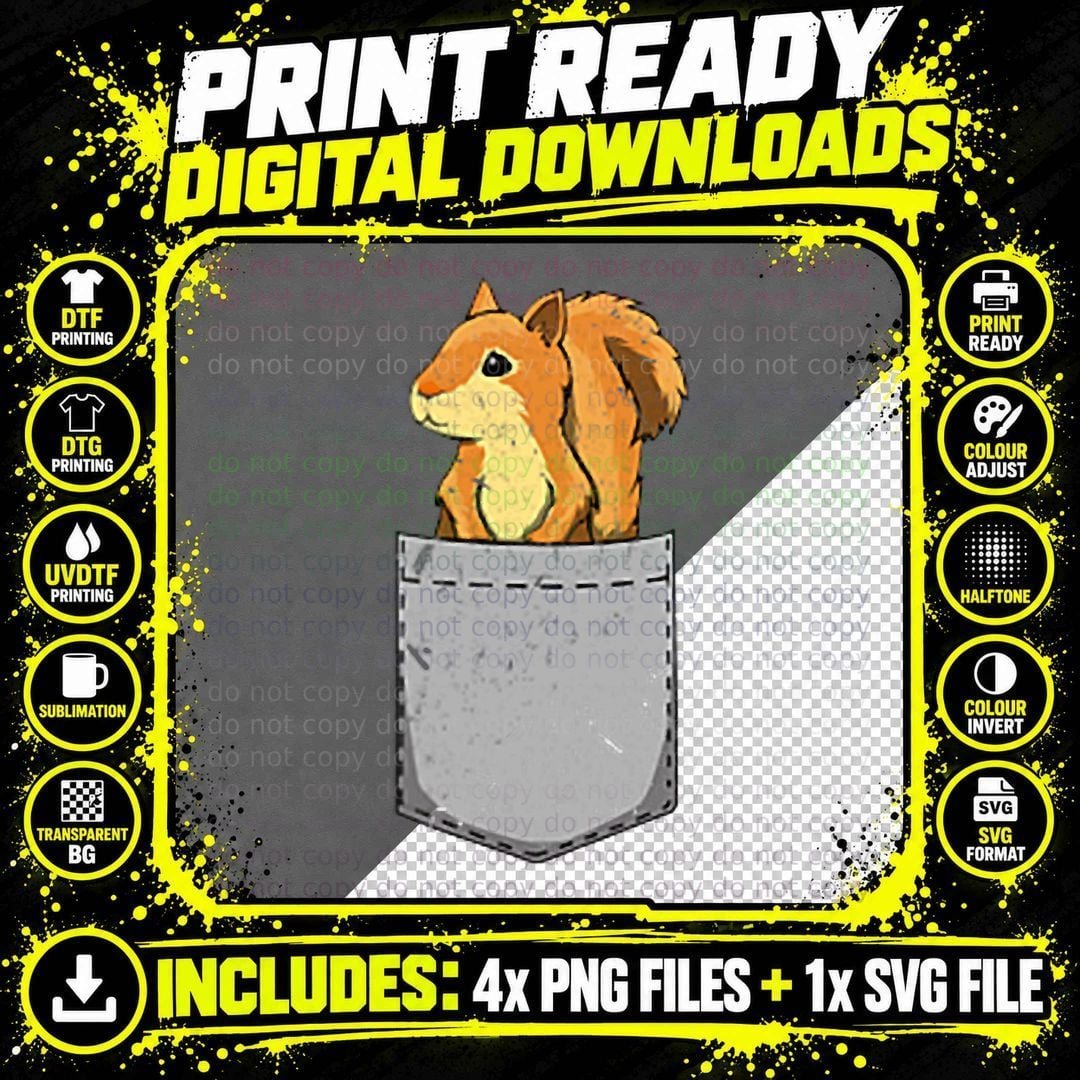 Funny Squirrel in Pocket - Animal Lover Gift Christmas Png SVG Digital Bundle