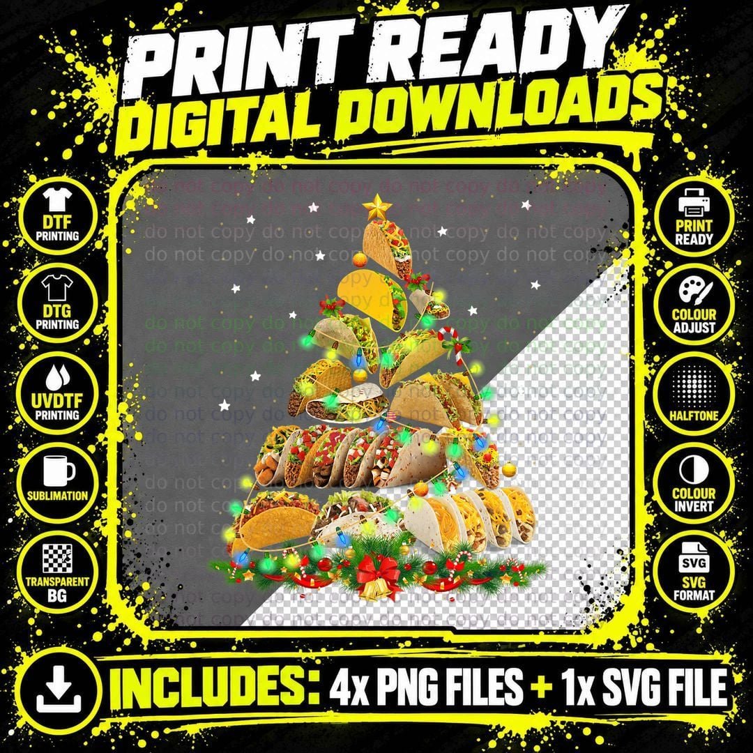 Funny Tacos Christmas Tree Ugly Christmas Sweater T-Shirt Png SVG Digital Bundle