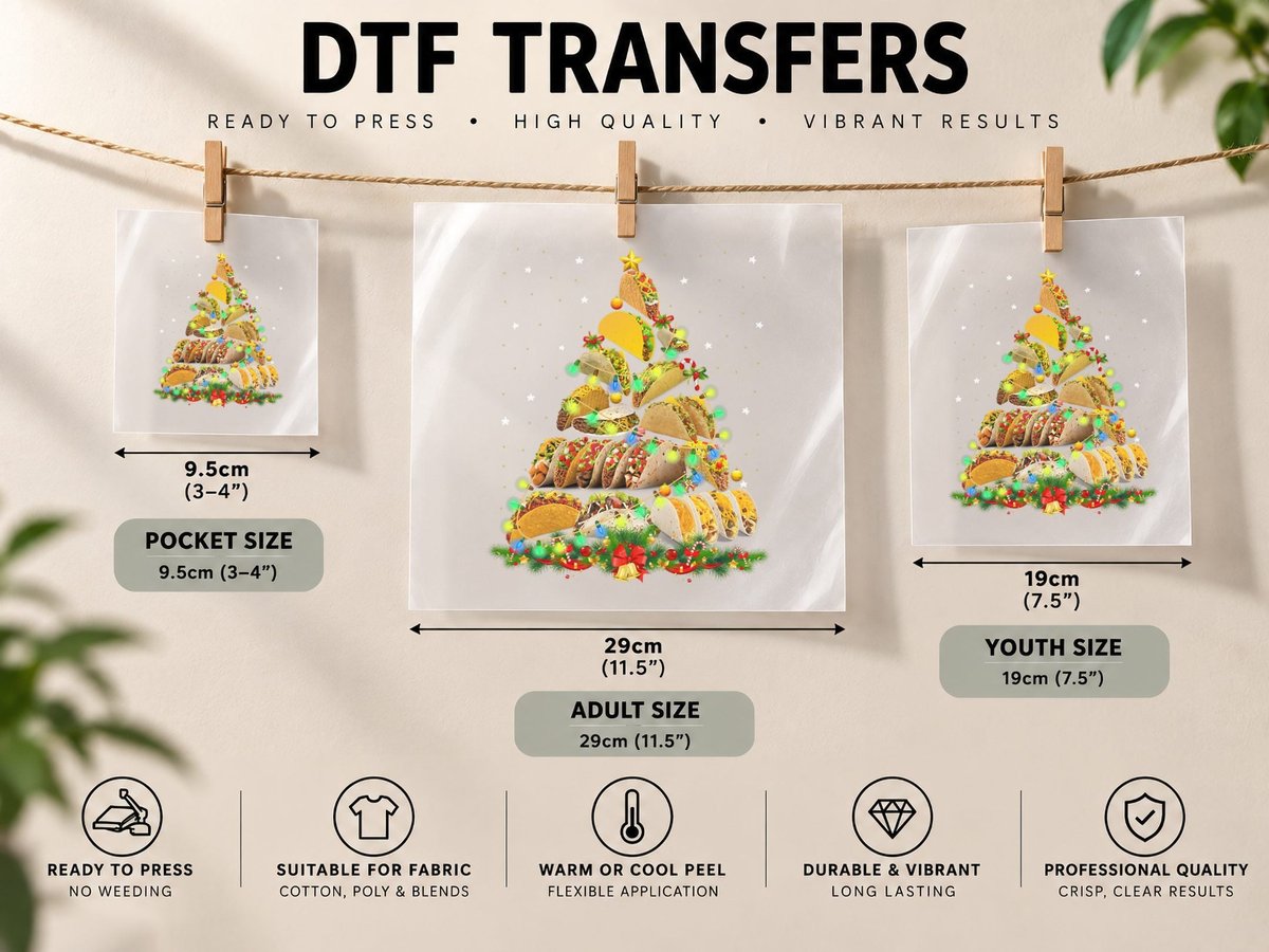 Funny Tacos Christmas Tree Ugly Christmas DTF Transfer Iron On
