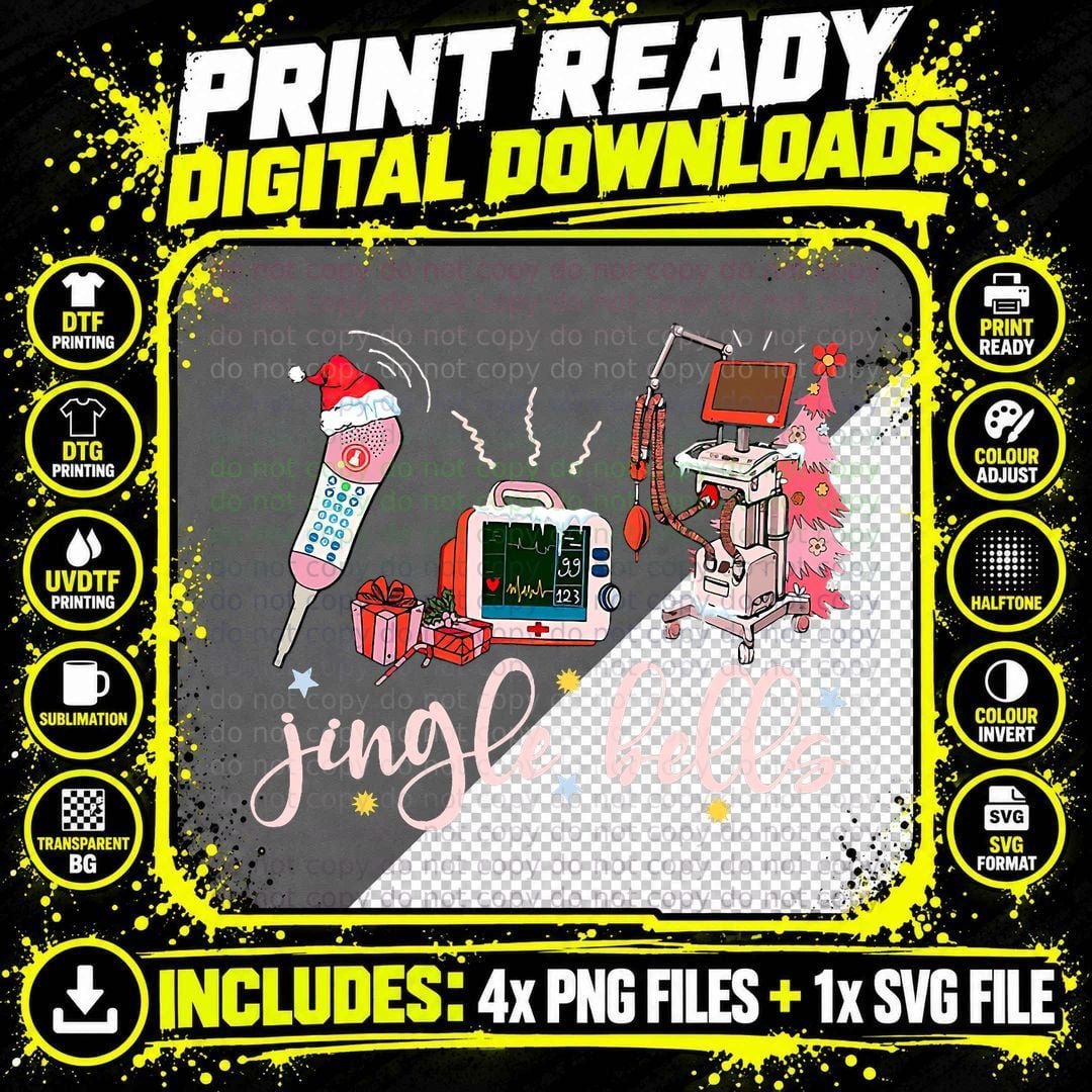 Funny Telemetry Nurse Christmas Jingle Bells Women Men Png SVG Digital Bundle