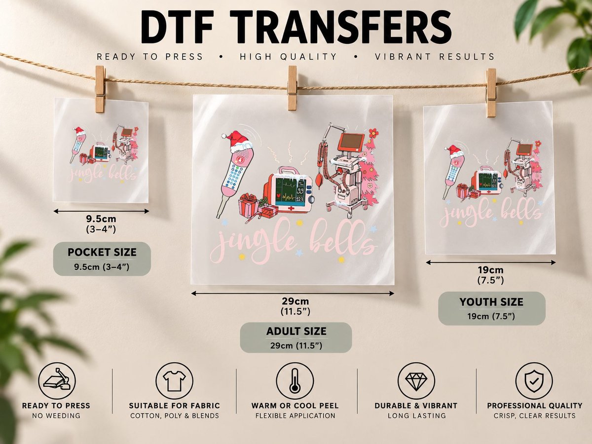 Funny Telemetry Nurse Christmas Jingle Bells Women Men DTF Transfer Iron On