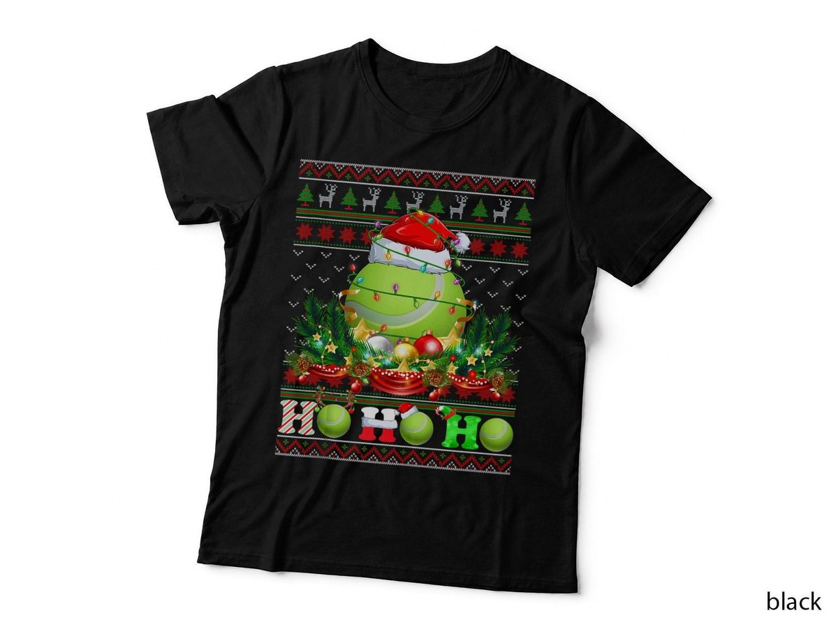 Funny Tennis Ball Xmas Tree Lights Ugly Christmas Sweater T-Shirt