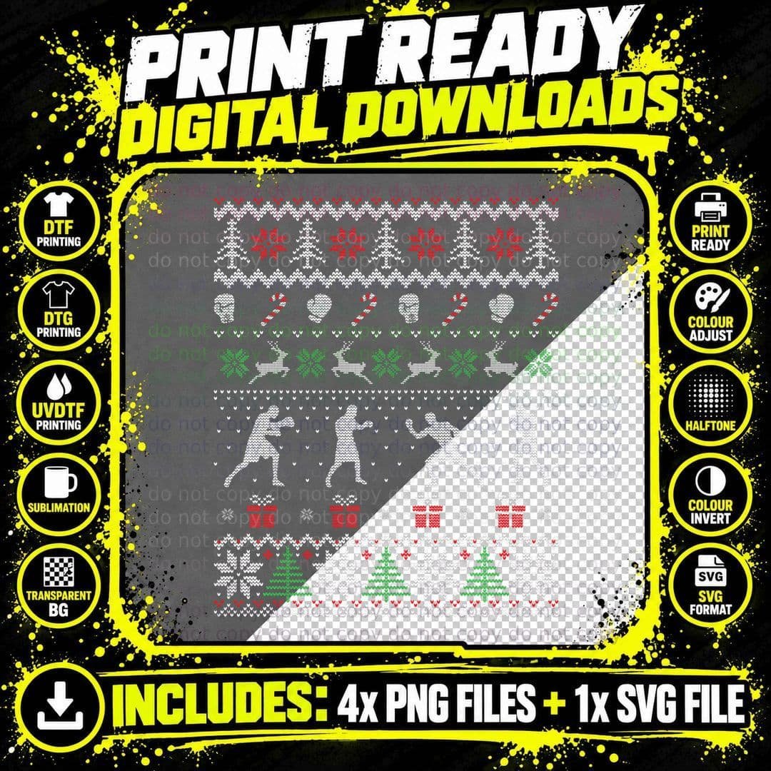 Funny This Is My Ugly Christmas Pajama Boxing Sport Png SVG Digital Bundle