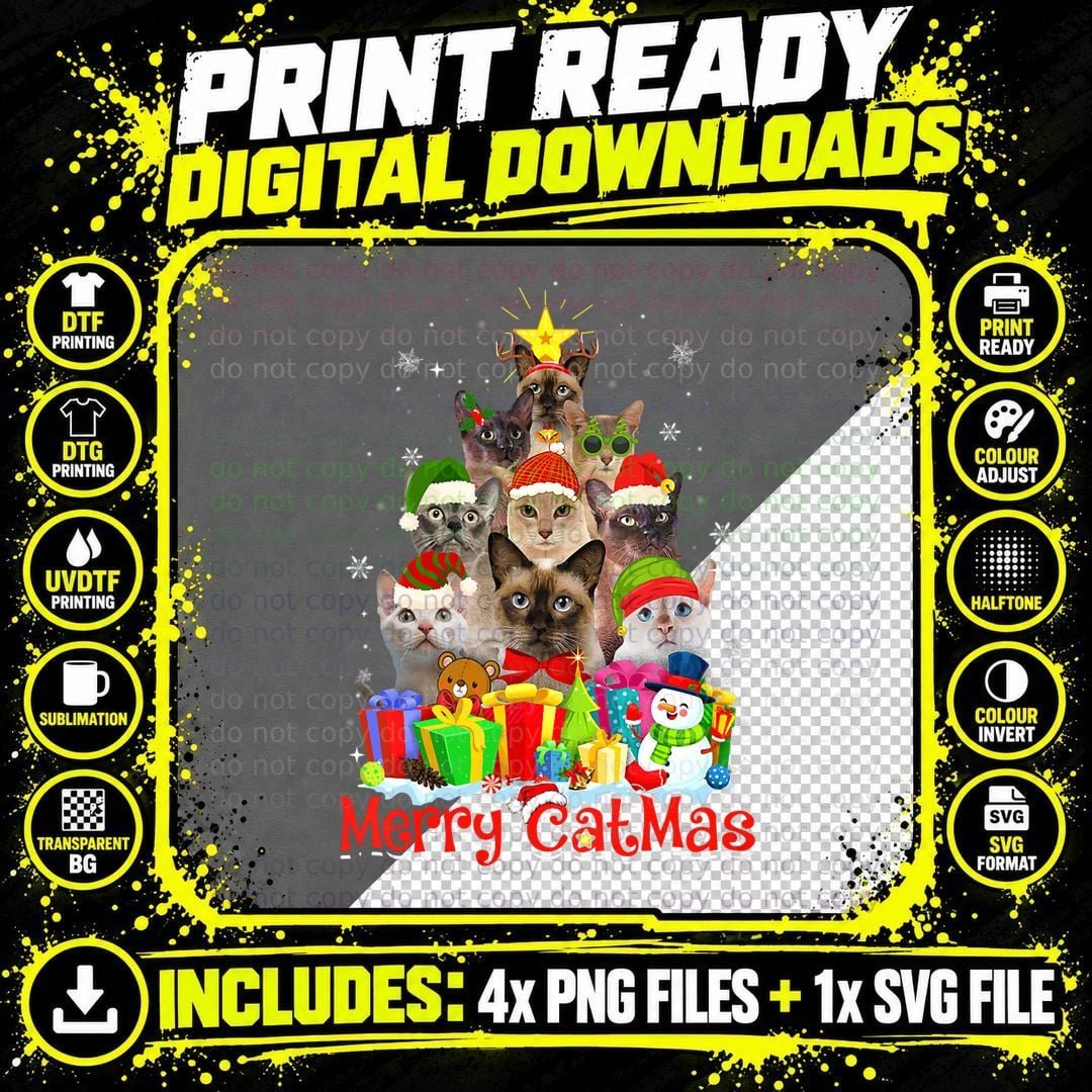 Funny Tonkinese Cats Santa Hat Merry Catmas Cat Lover Png SVG Digital Bundle