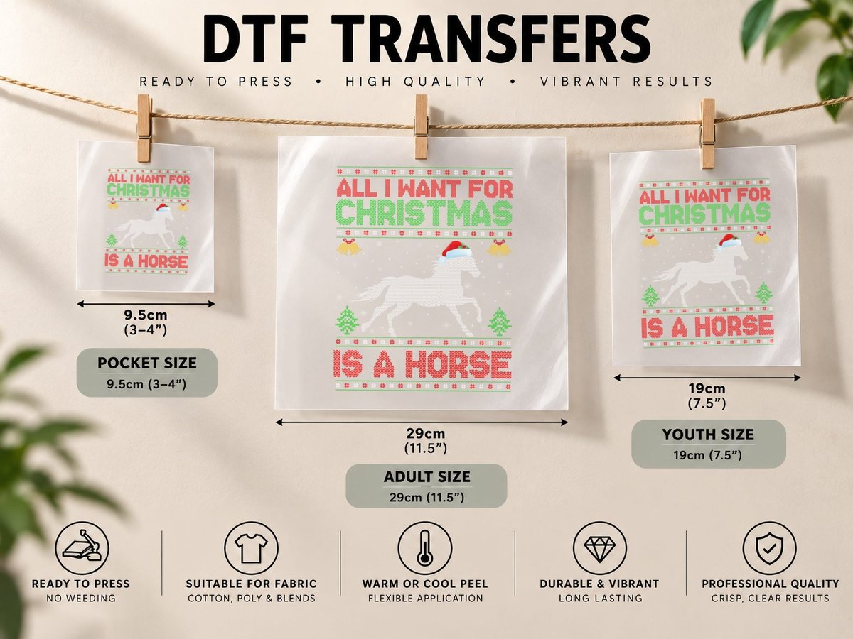 Funny Ugly All I Want for Christmas Is a Horse DTF Transfer Iron On