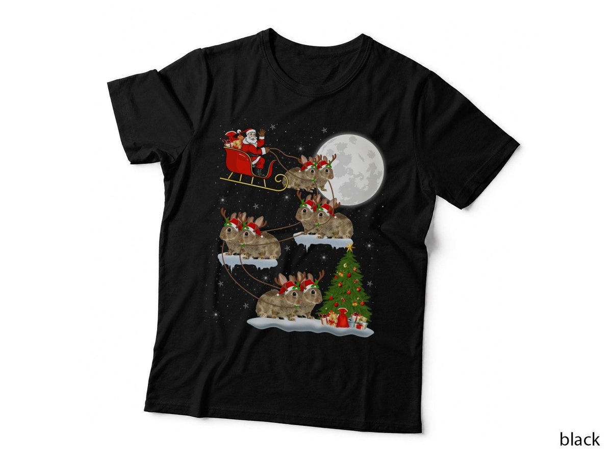 Funny Xmas Lighting Tree Santa Riding Bunny Christmas T-Shirt