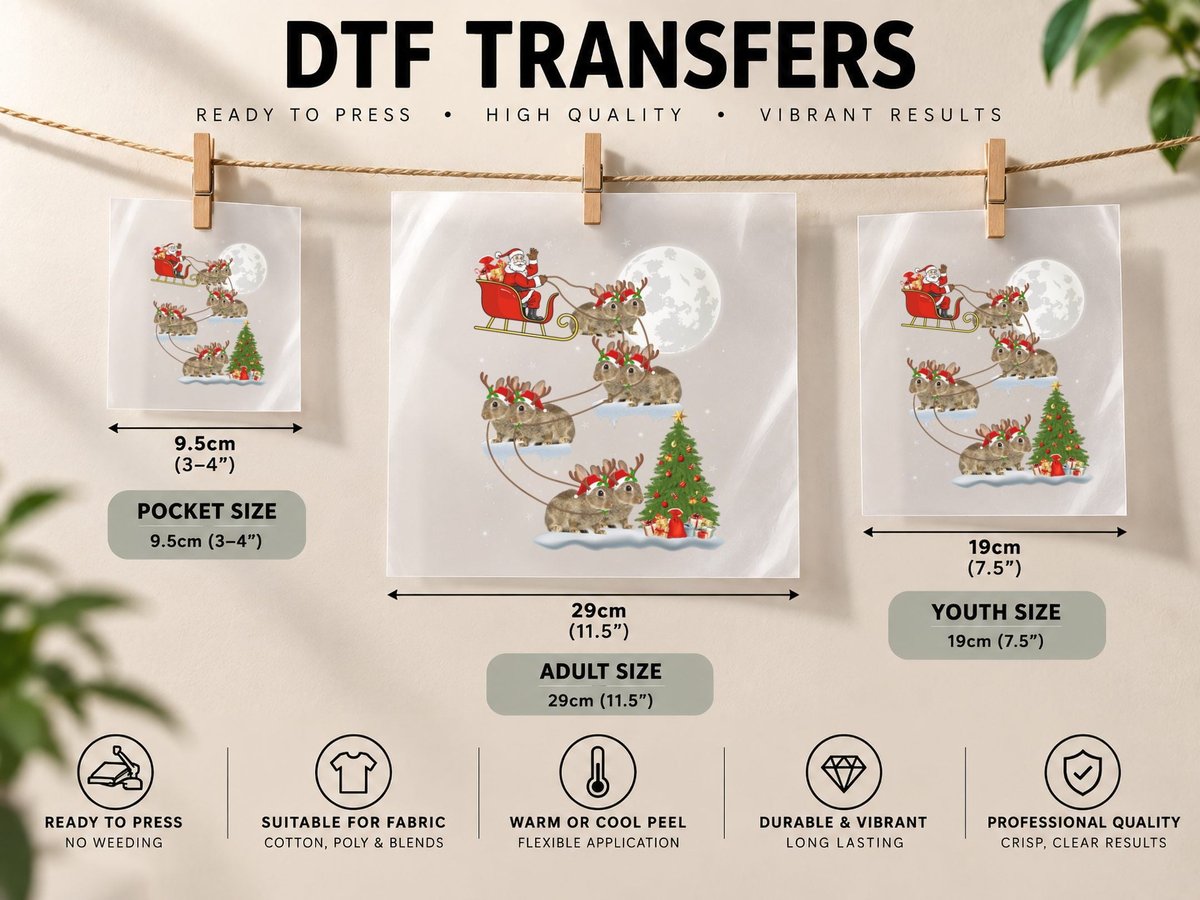 Funny Xmas Lighting Tree Santa Riding Bunny Christmas DTF Transfer Iron On