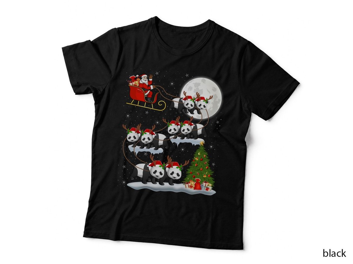 Funny Xmas Lighting Tree Santa Riding Panda Christmas T-Shirt
