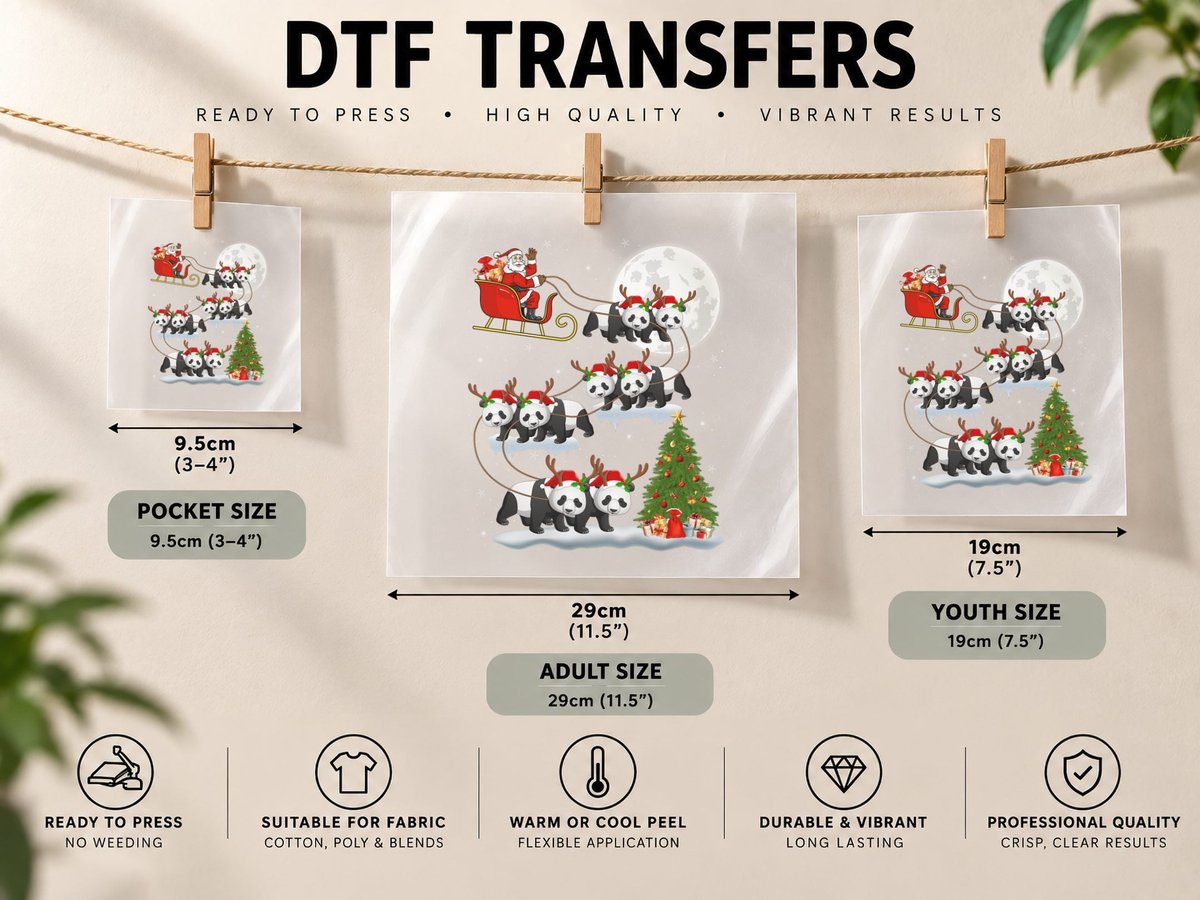 Funny Xmas Lighting Tree Santa Riding Panda Christmas DTF Transfer Iron On