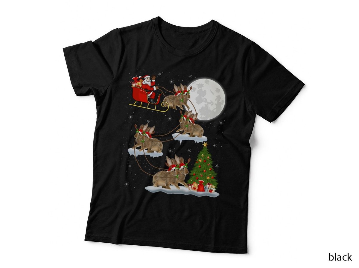 Funny Xmas Lighting Tree Santa Riding Rabbit Christmas T-Shirt