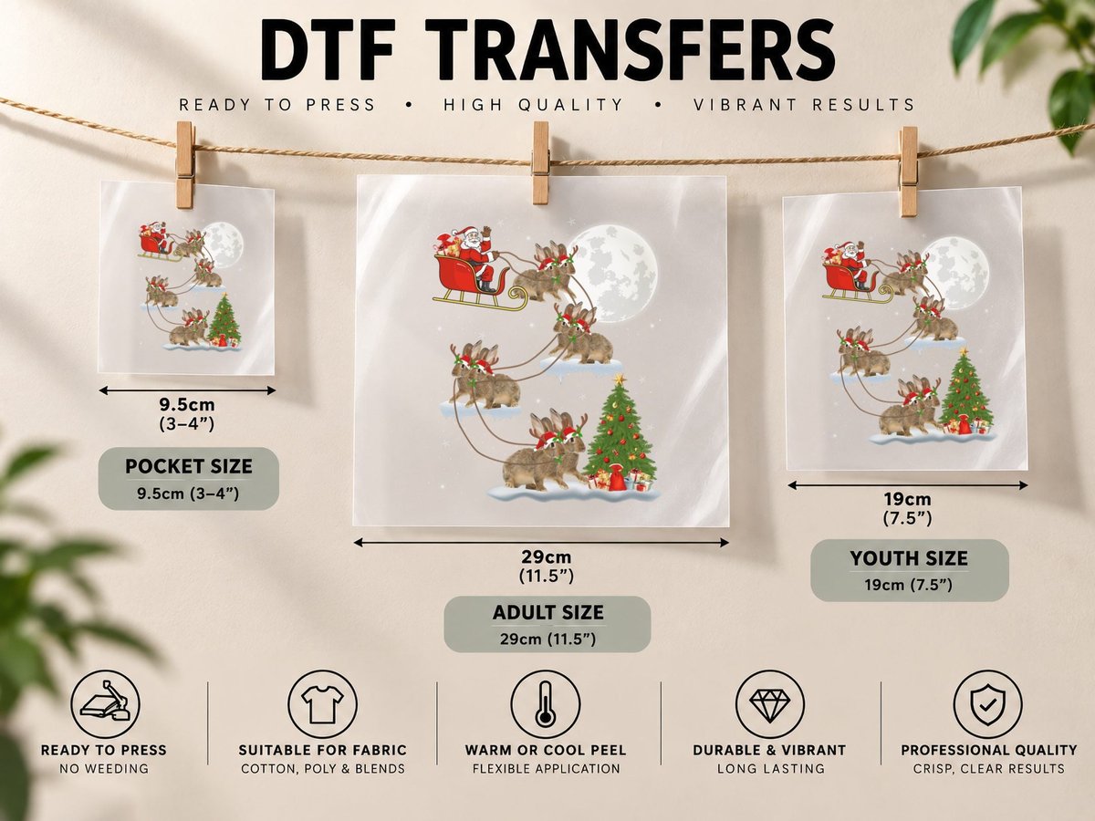 Funny Xmas Lighting Tree Santa Riding Rabbit Christmas DTF Transfer Iron On