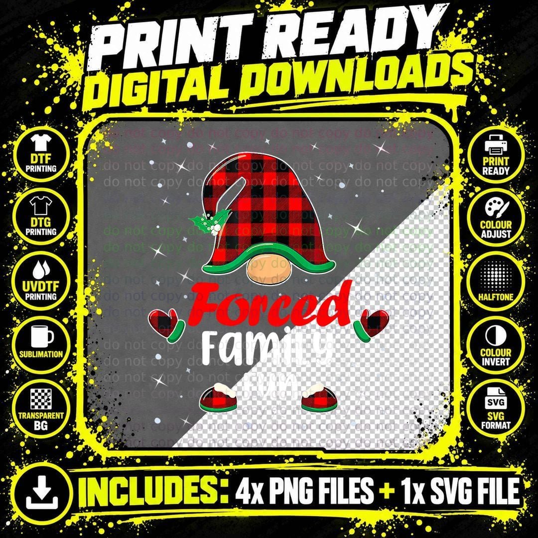 Funny Xmas Santa Hat Forced Family Fun Anti Christmas Png SVG Digital Bundle