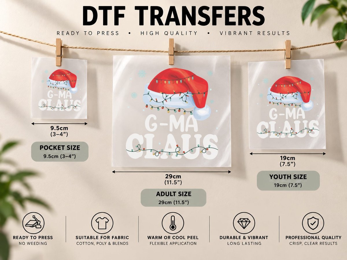 G-Ma Claus Xmas Family Matching Funny Grandma Christmas DTF Transfer Iron On
