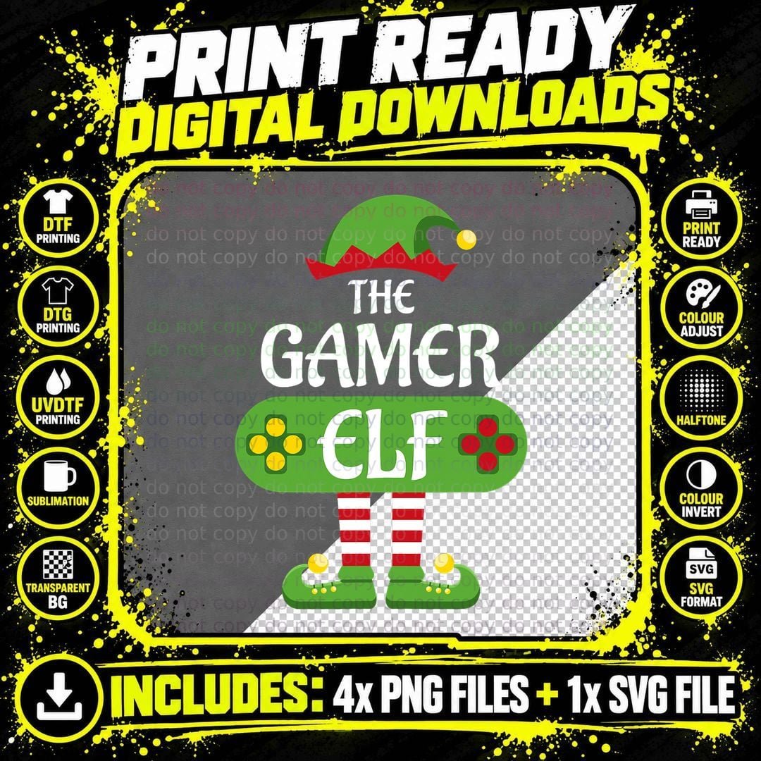 Gamer Elf Christmas Matching Group Family T-Shirt Png SVG Digital Bundle