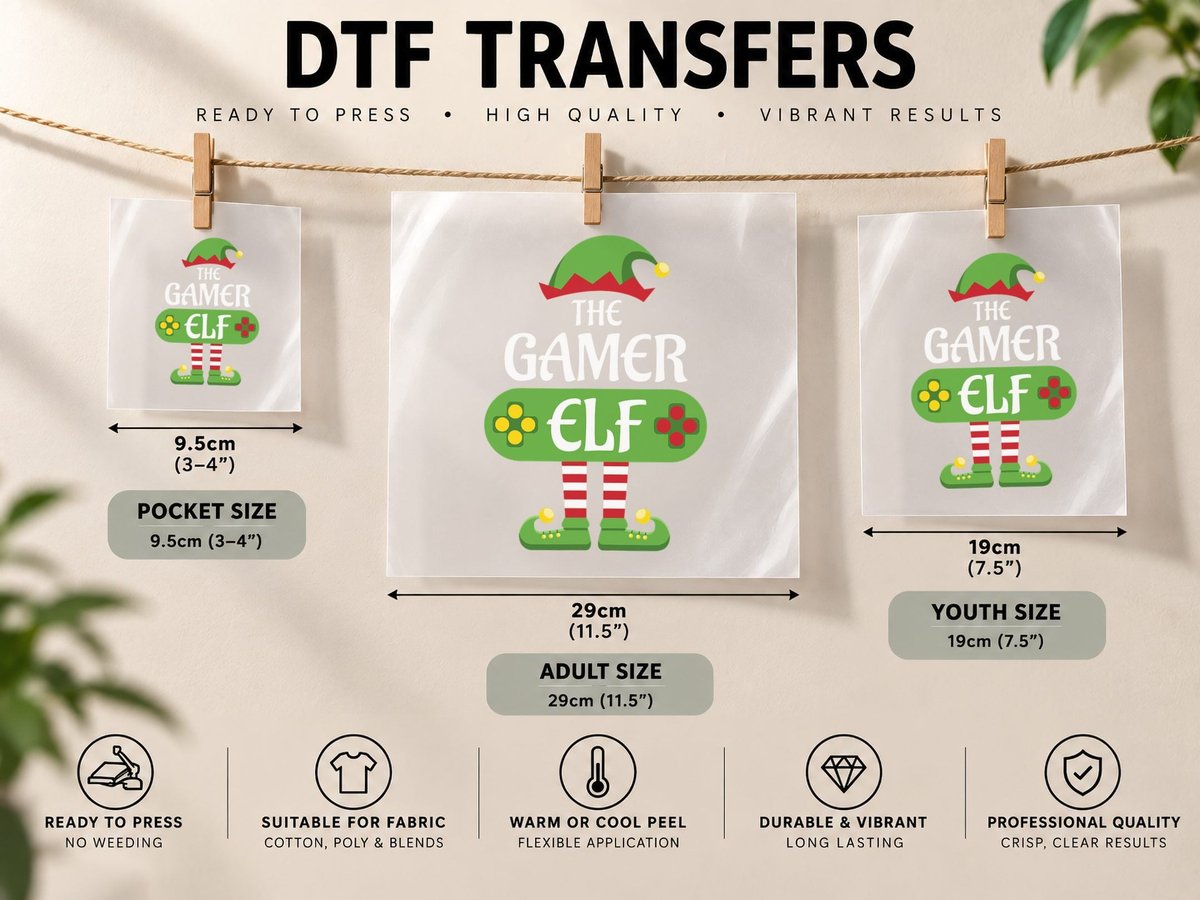 Gamer Elf Christmas Matching Group Family DTF Transfer Iron On