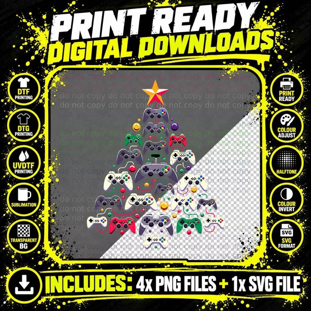 Gaming Controllers Christmas Tree Funny Gamer Christmas Png SVG Digital Bundle