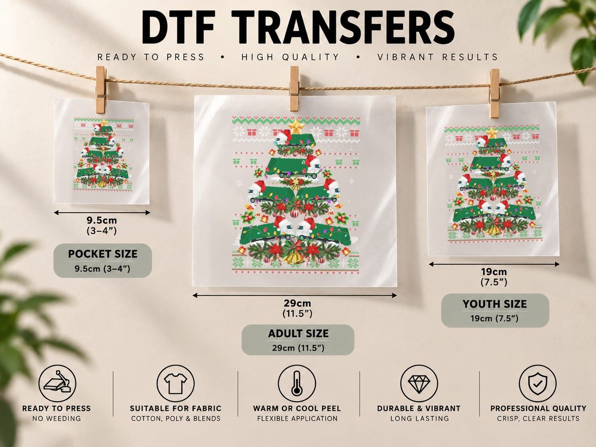 Garbage Truck Driver Ugly Christmas Tree Ornaments DTF Transfer Iron On