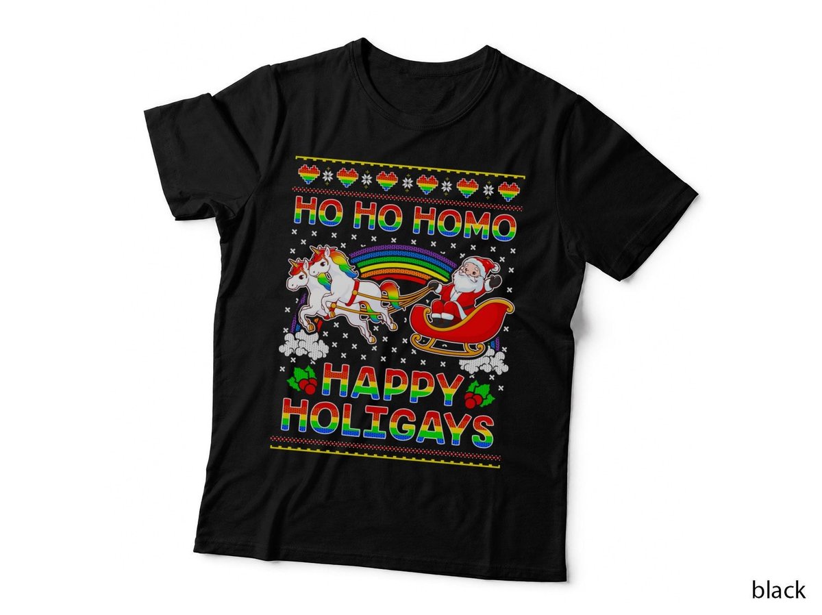 Gay Pride Santa Ho Ho Homo Happy Holigays Ugly Christmas T-Shirt