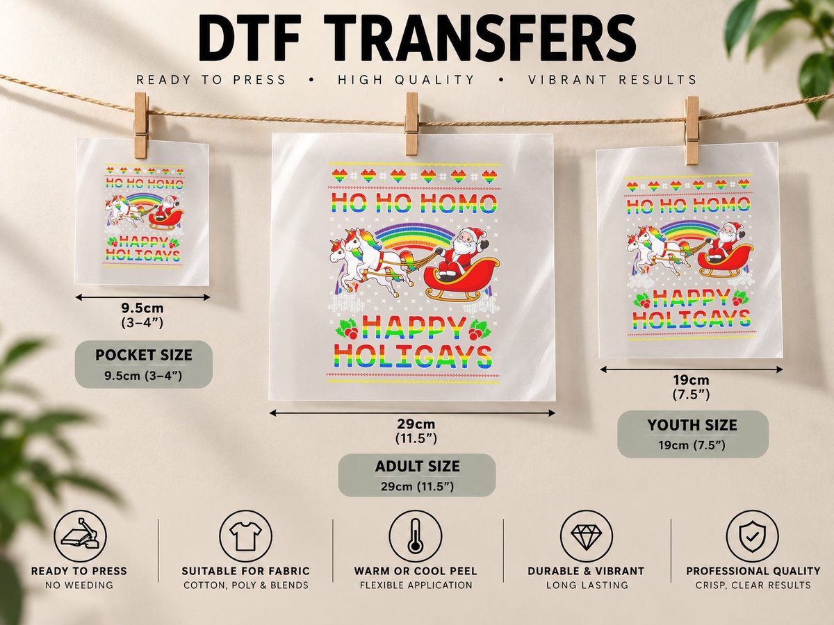 Gay Pride Santa Ho Ho Homo Happy Holigays Ugly Christmas DTF Transfer Iron On