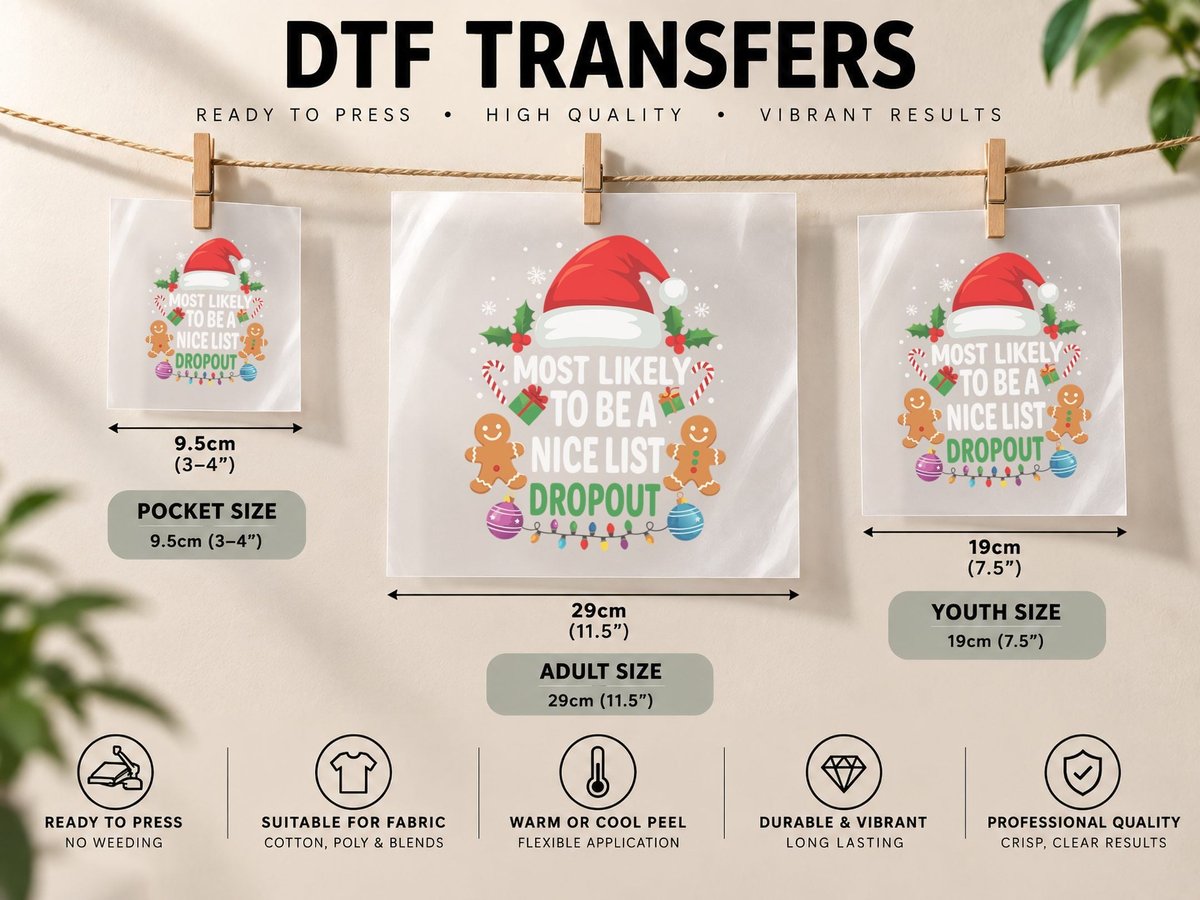 Gingerbread Men with Santa Hats and Christmas Lights DTF Transfer Iron On
