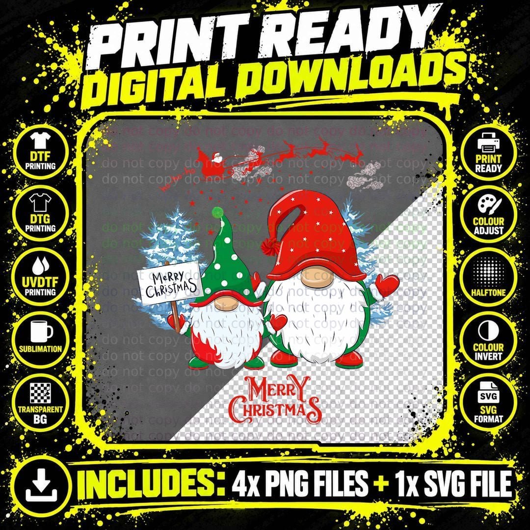 Gonks Christmas Gnome Gonk Santa Sleigh, Holiday Cheer Png SVG Digital Bundle