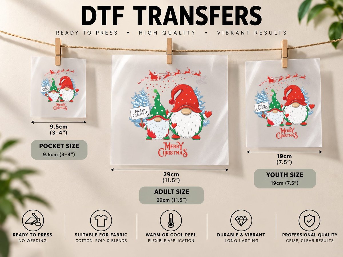Gonks Christmas Gnome Gonk Santa Sleigh, Holiday Cheer DTF Transfer Iron On