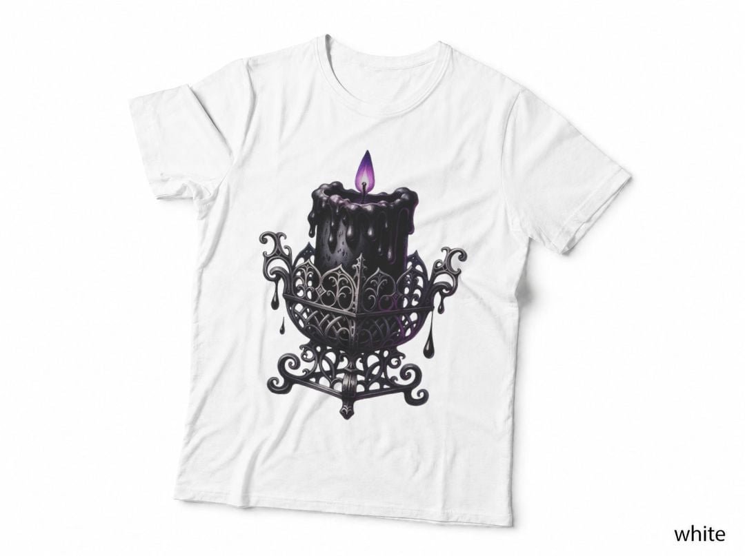 Gothic Black Candle Purple Flame Dark Christmas T-Shirt