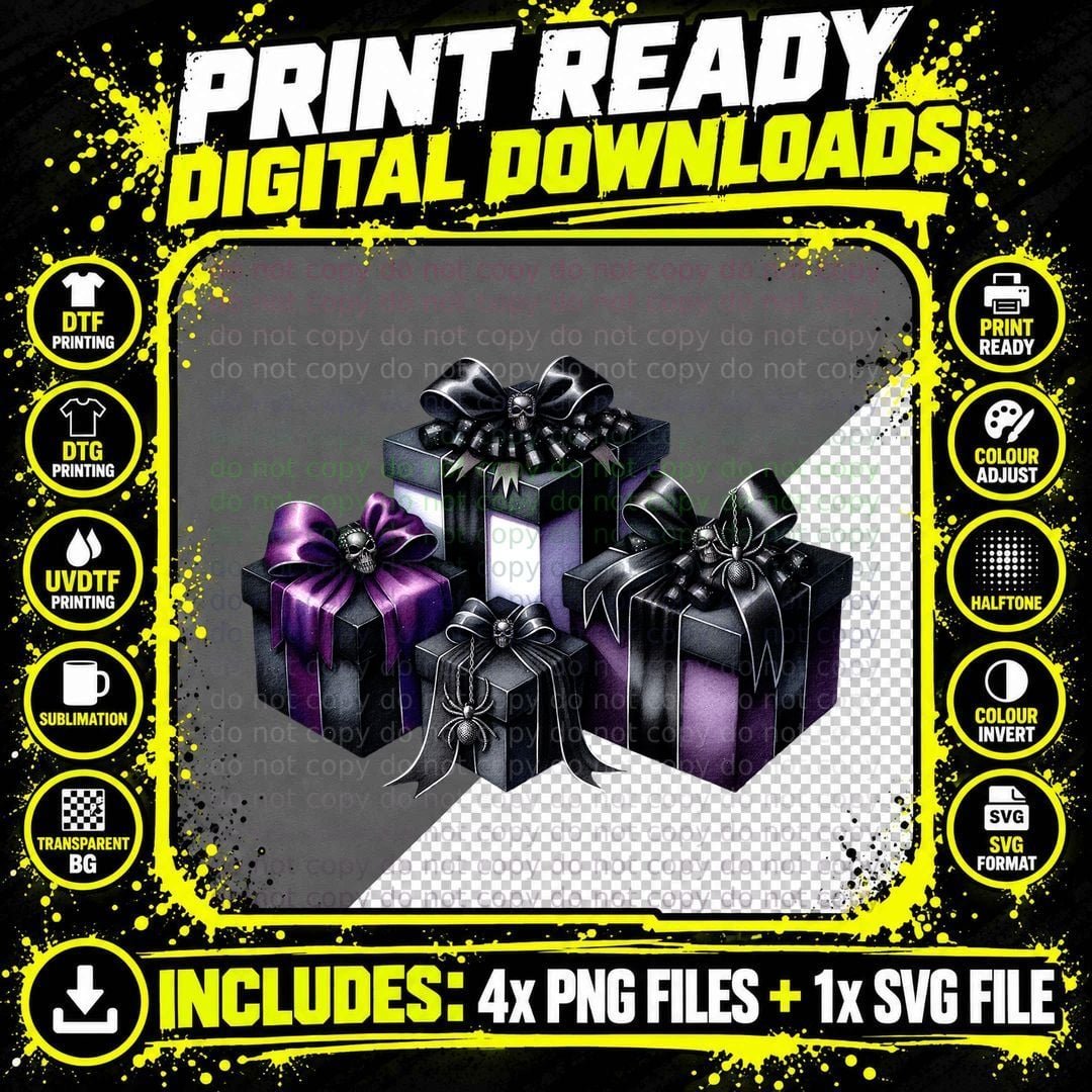 Gothic Christmas Gifts Dark Purple Black Skulls and Png SVG Digital Bundle