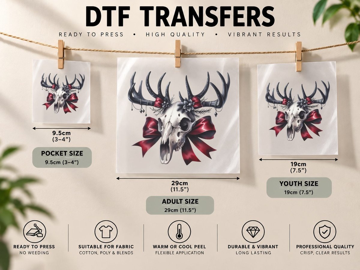Gothic Deer Skull Christmas Dark Winter Witchy Holiday DTF Transfer Iron On