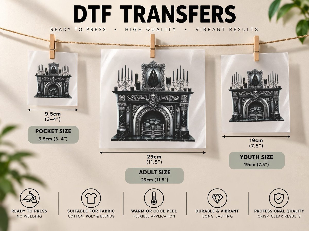Gothic Fireplace Dark Christmas Mansion Victorian Haunted DTF Transfer Iron On