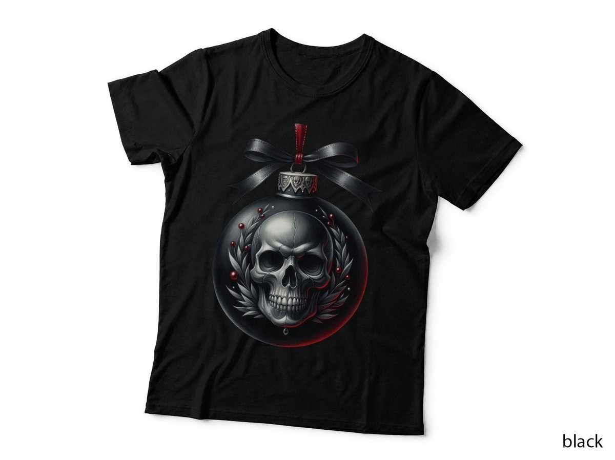 Gothic Skull Ornament Dark Christmas Bauble Red Black Macabre Holiday T-Shirt