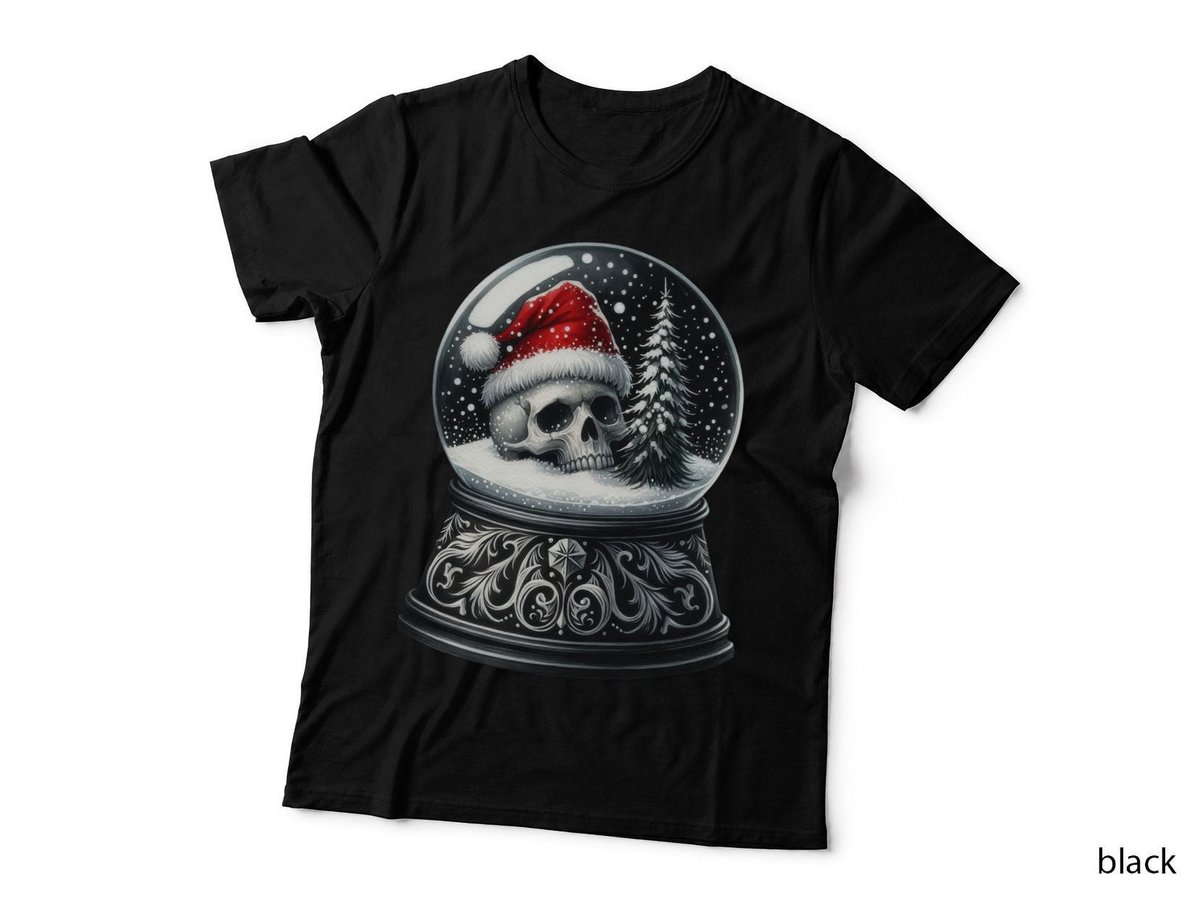 Gothic Skull Snow Globe Dark Christmas Macabre Winter Holiday T-Shirt