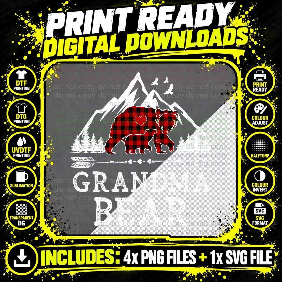 Grandma Bear Christmas Buffalo Plaid Family Matching Png SVG Digital Bundle