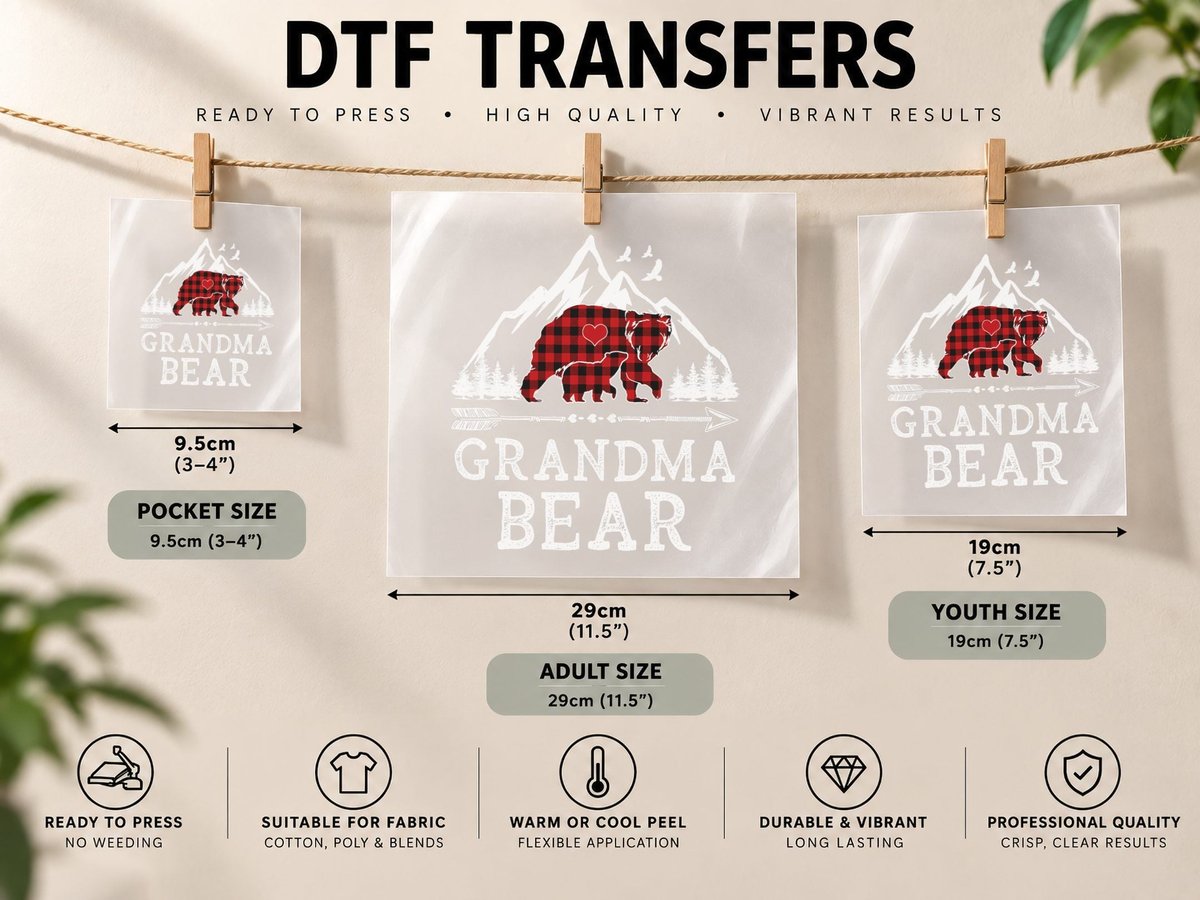 Grandma Bear Christmas Buffalo Plaid Family Matching Xmas DTF Transfer Iron On